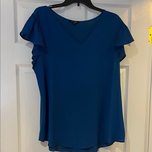 Papermoon Blue V-Neck Mixed Material Blouse
